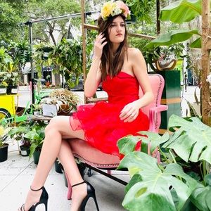 ZAC POSEN RED DRESS SIZE XS 2 pieces BRIGHT RED